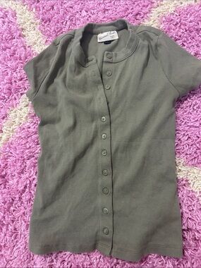 Classic Olive Button-Front Kids Top